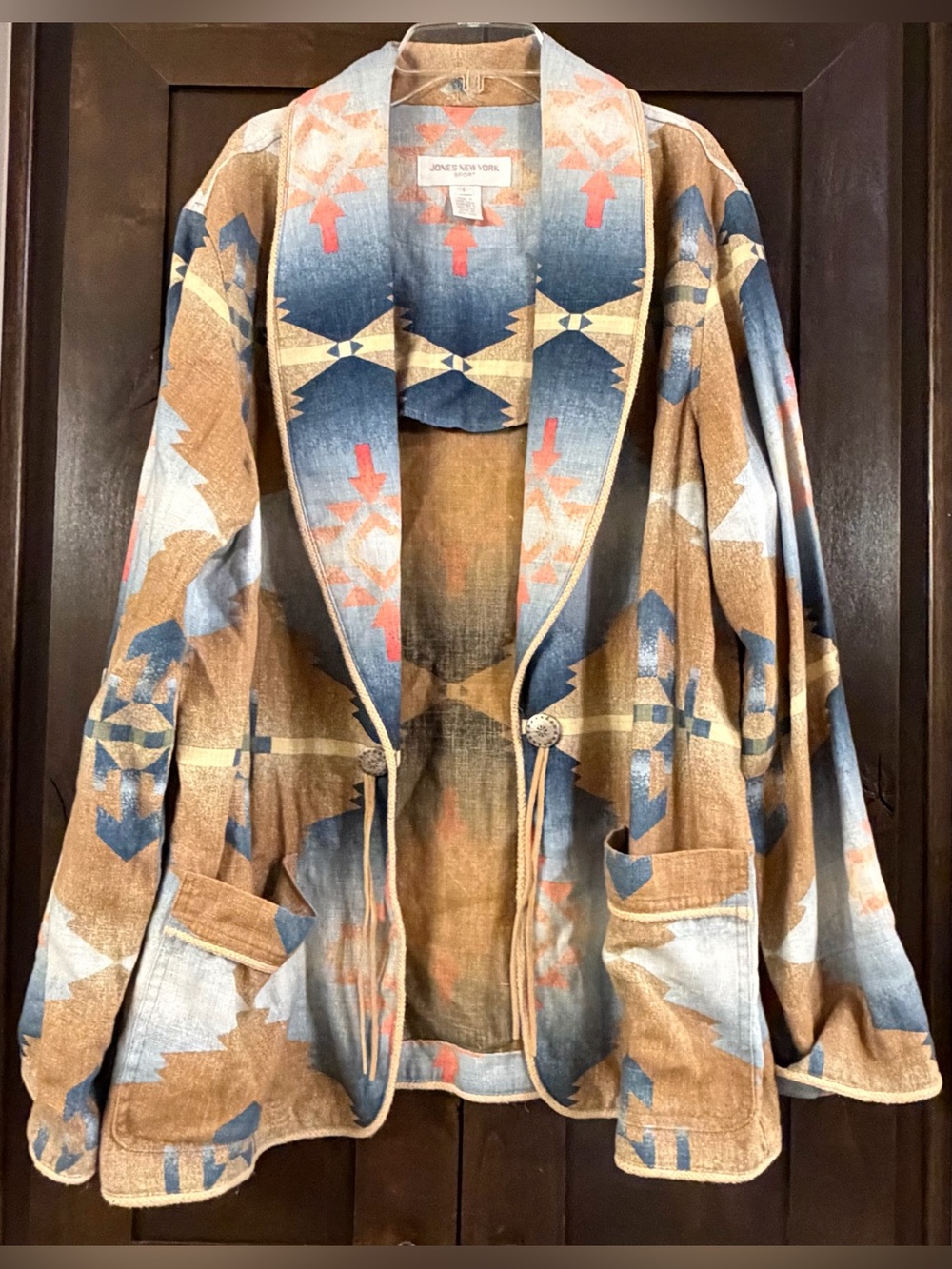 Vintage Jones New York Sport Southwestern Aztec Print LinenJacket Sz L